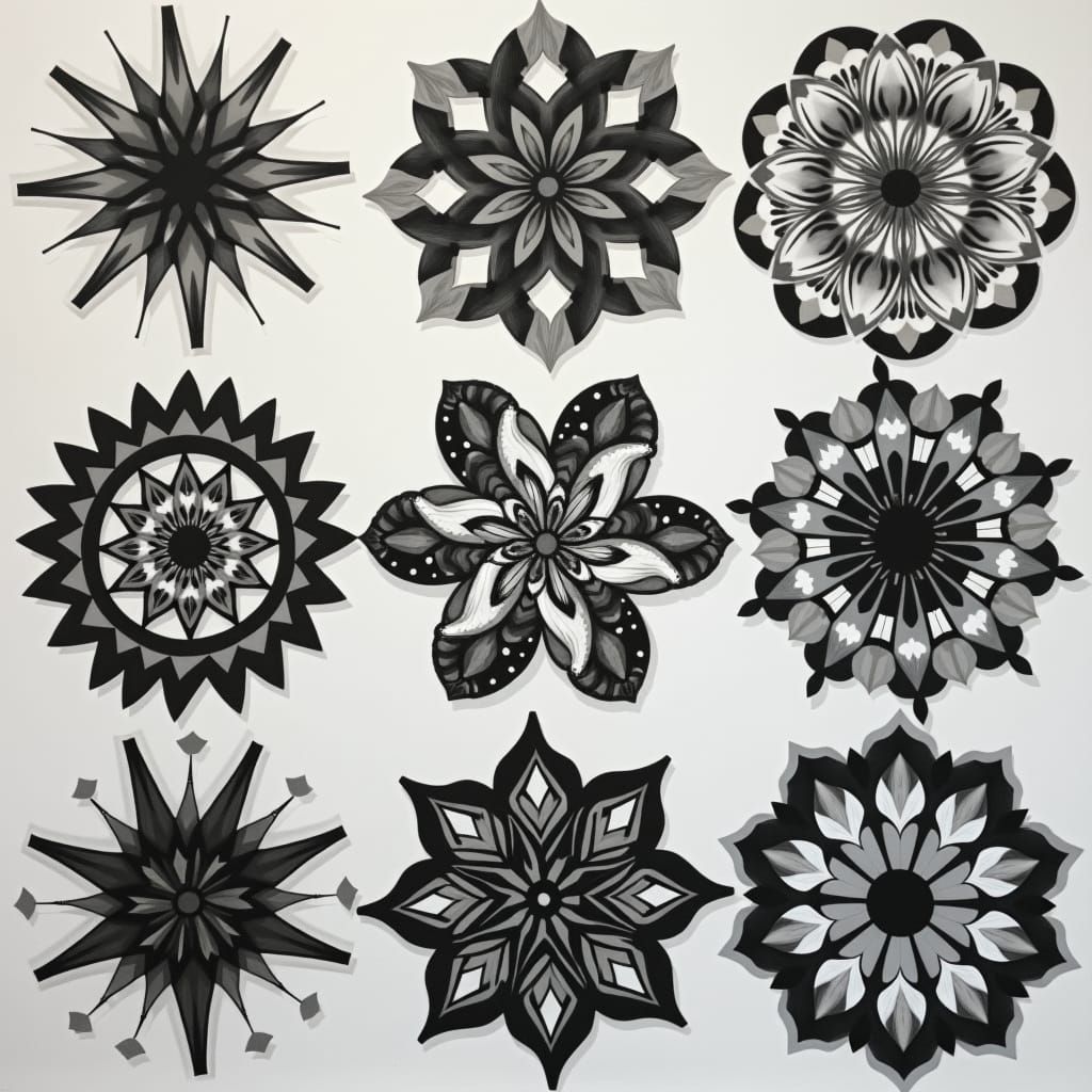 Monochromatic Cubist Mandalas with Geometric Patterns