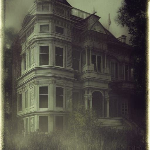 Sinister Old Mansion: Creepy Vintage Photograph