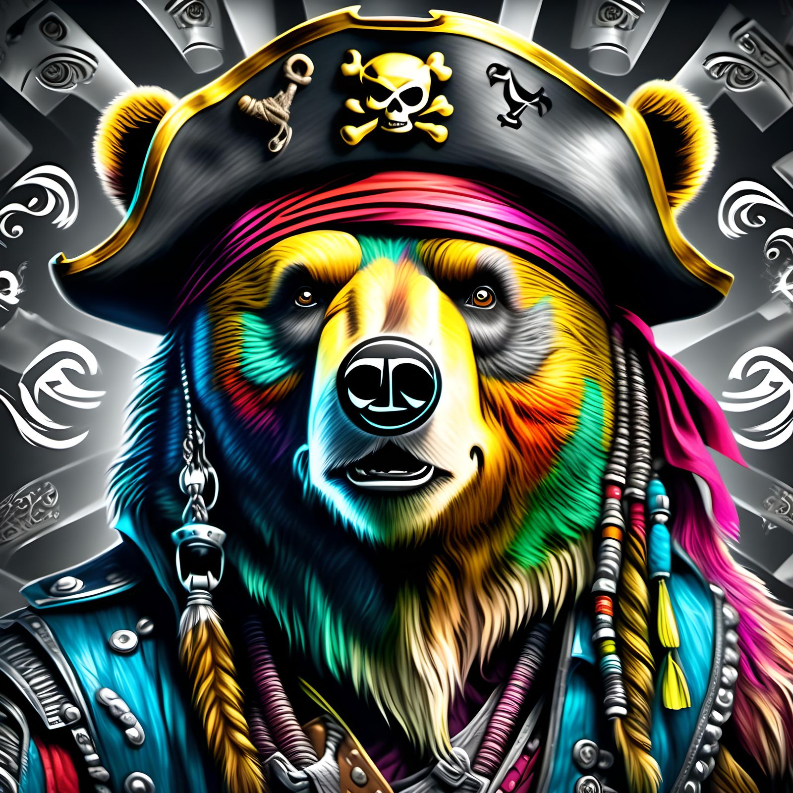 Pirate Bear Portrait in Hyper3D Optical Illusion