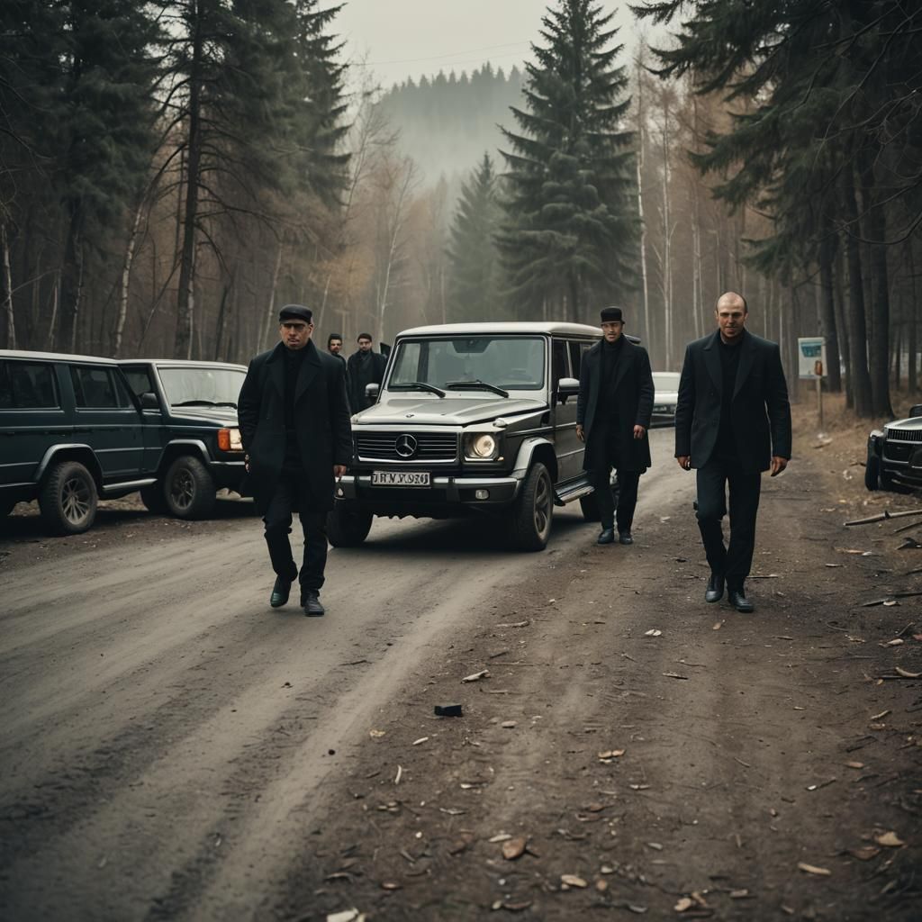 Russian Mafia in G Wagon: Cinematic Film Still