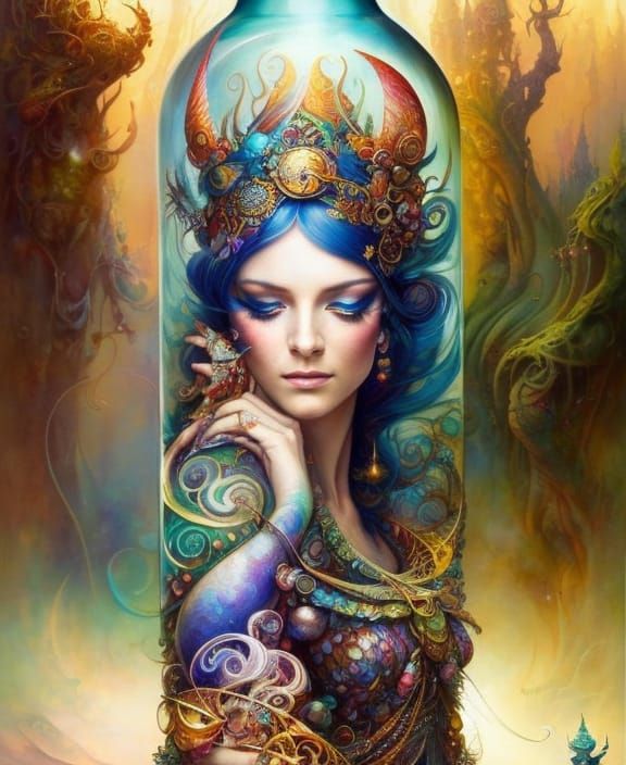 Fantasy Genie in Mystic Forest, Fantasycore Artwork