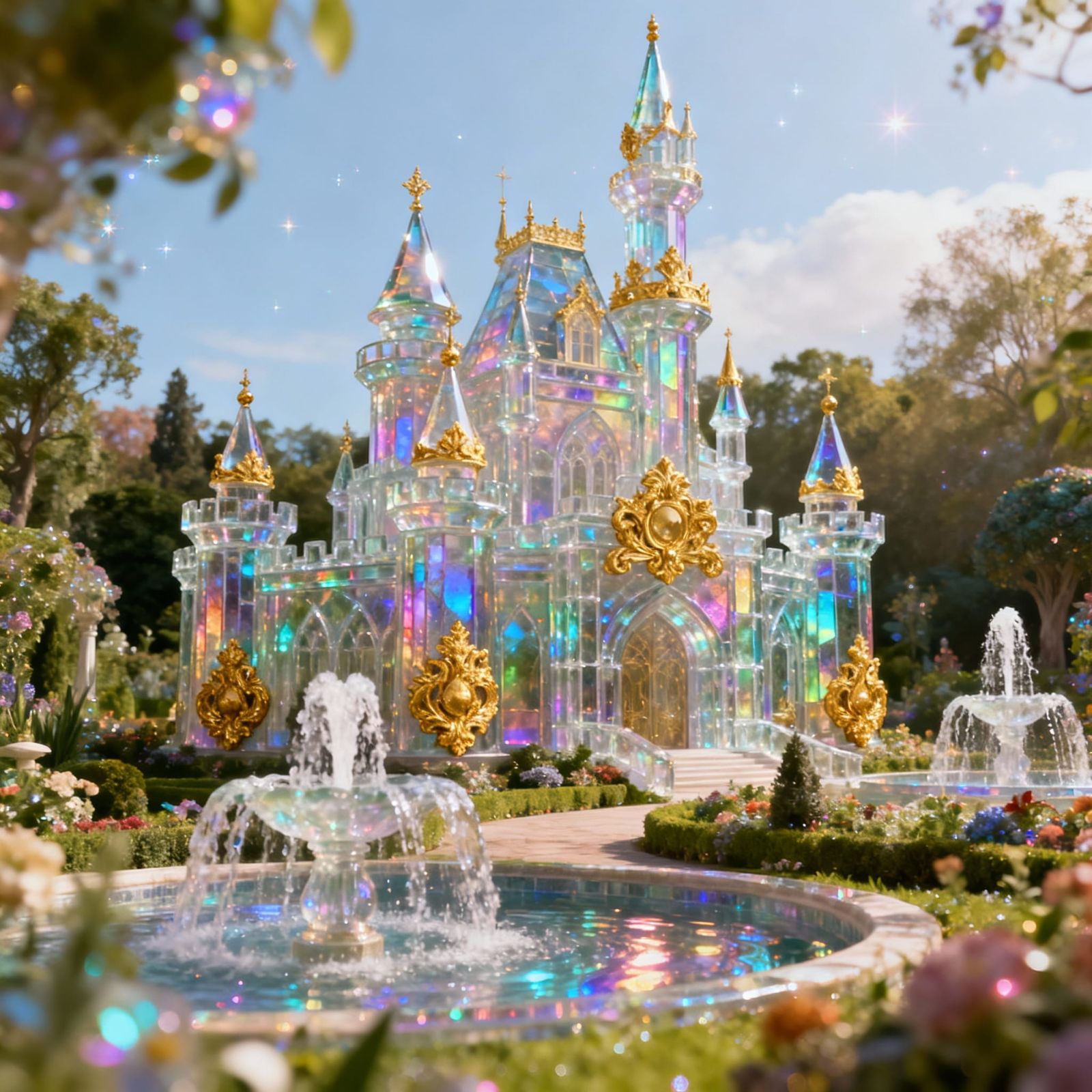 Magical Glass Castle Adorned with Gold Ornaments