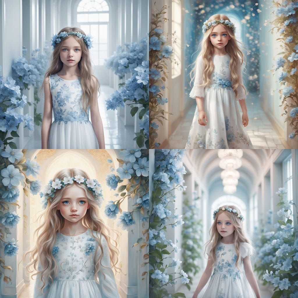 Girl in White Dress Walks Hallway