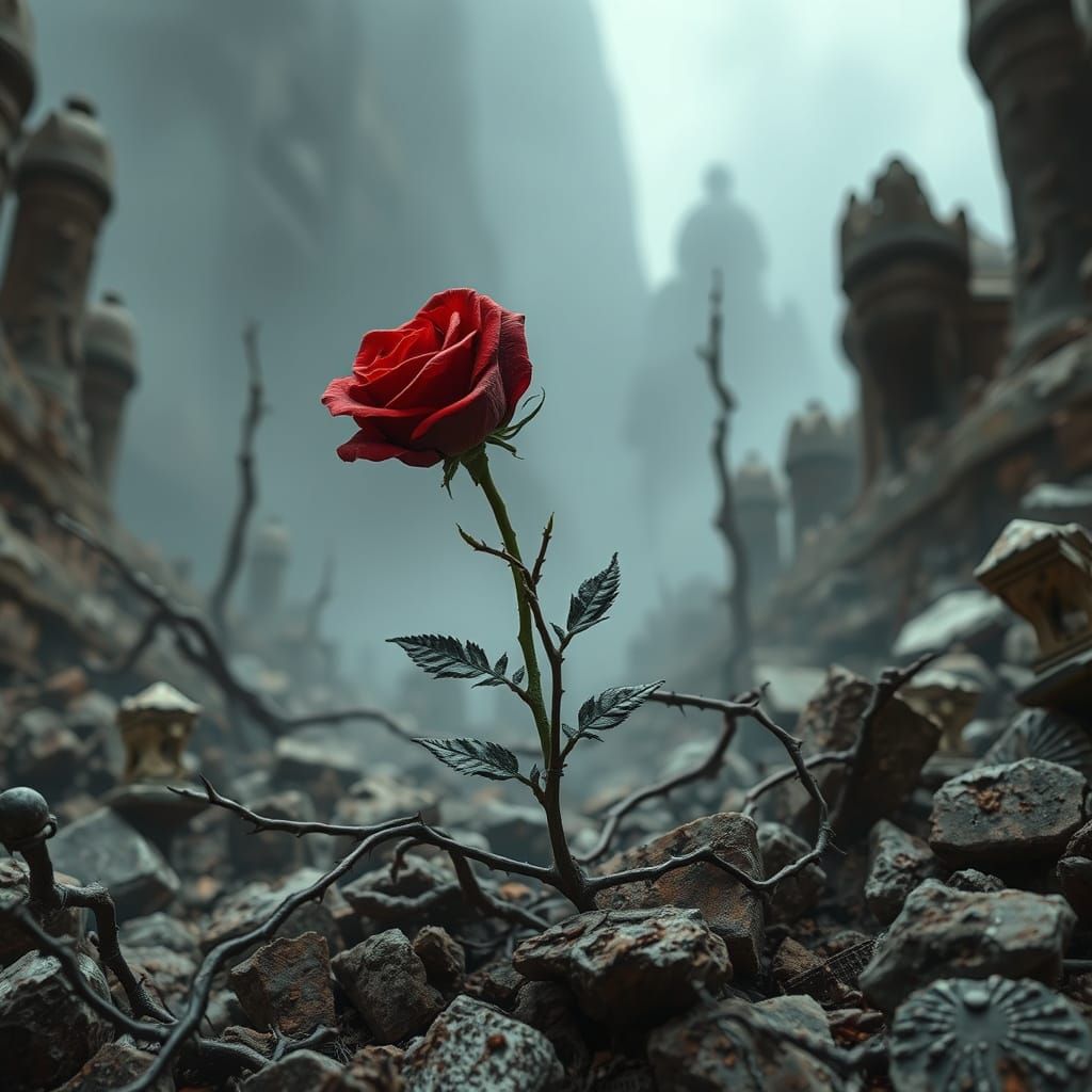 Red Rose Blossoms in Gothic Surrealist Style