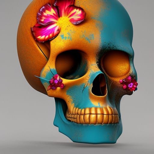 Gem Mouse Skull with Orchid Flowers and Golden Halo