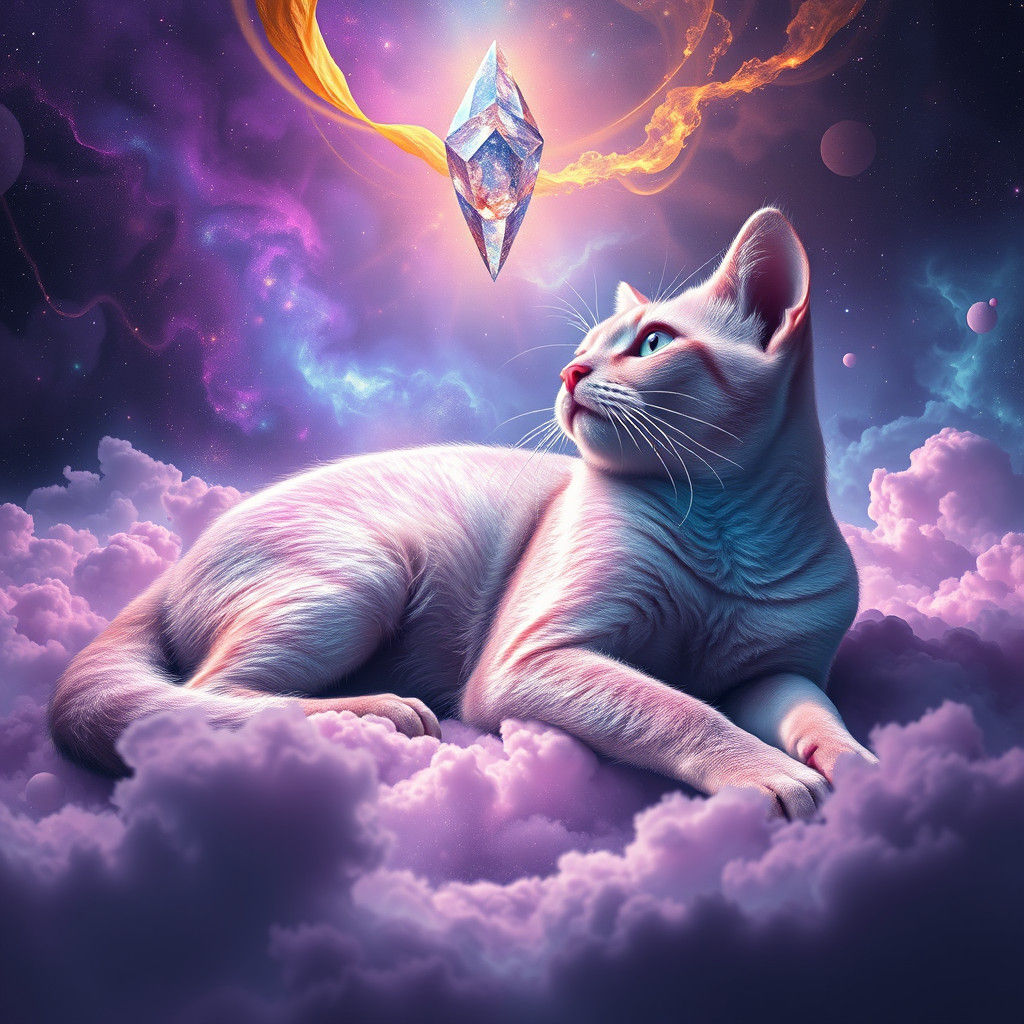 Iridescent Galaxy Cat in Nebula Landscape