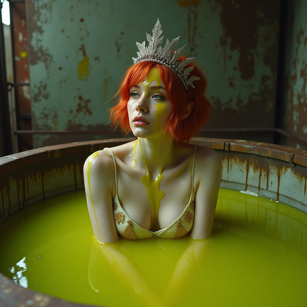 Princess Submerged in Toxic Slime Vat: Cinematic Portrait
