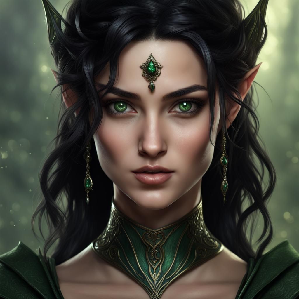 Dark Fantasy Half-Elf with Green Eyes