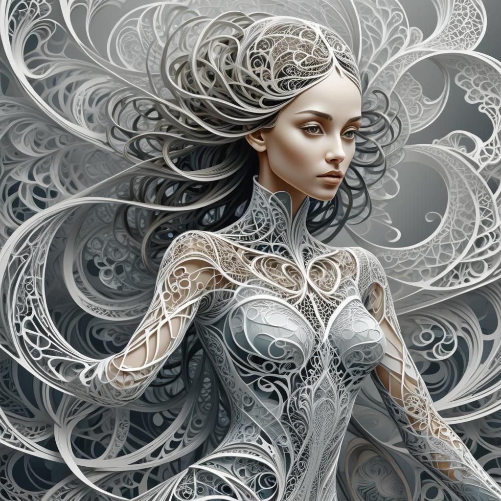 Ethereal Fractal Beauty: Intricate Wire Goddess