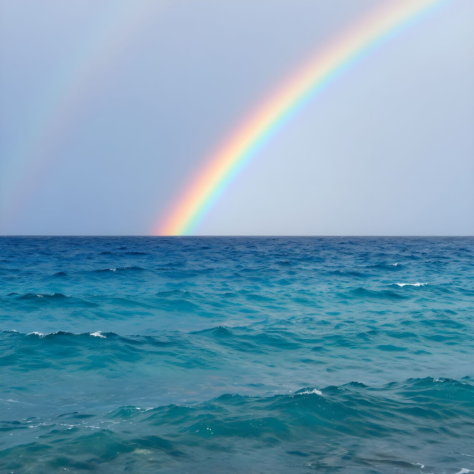 Vibrant Rainbow Over Crystal Blue Ocean Waters