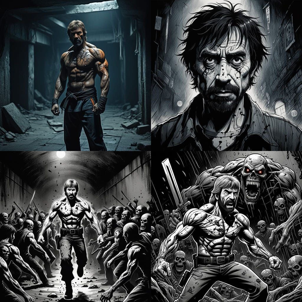 Chuck Norris in Tim Burton Shin Hanga Comic Art Style