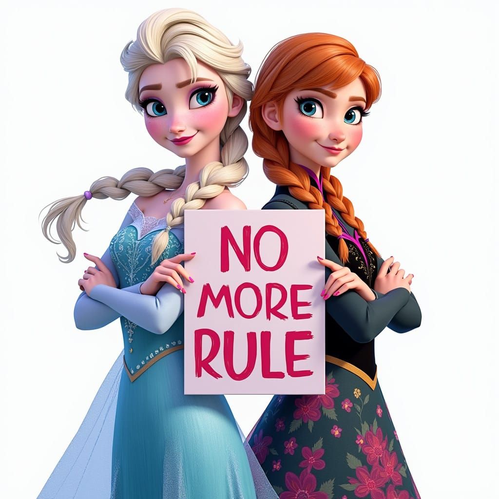 Sisters Standing Strong in Assertive Pose with Vibrant Sign
