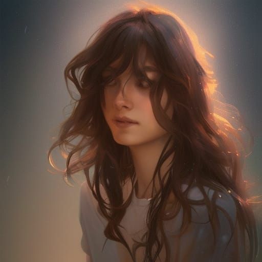 Detailed Portrait of Smiling Person with Long Hair