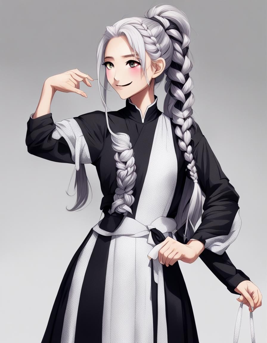 Girl with Grey Hair and Black Dress