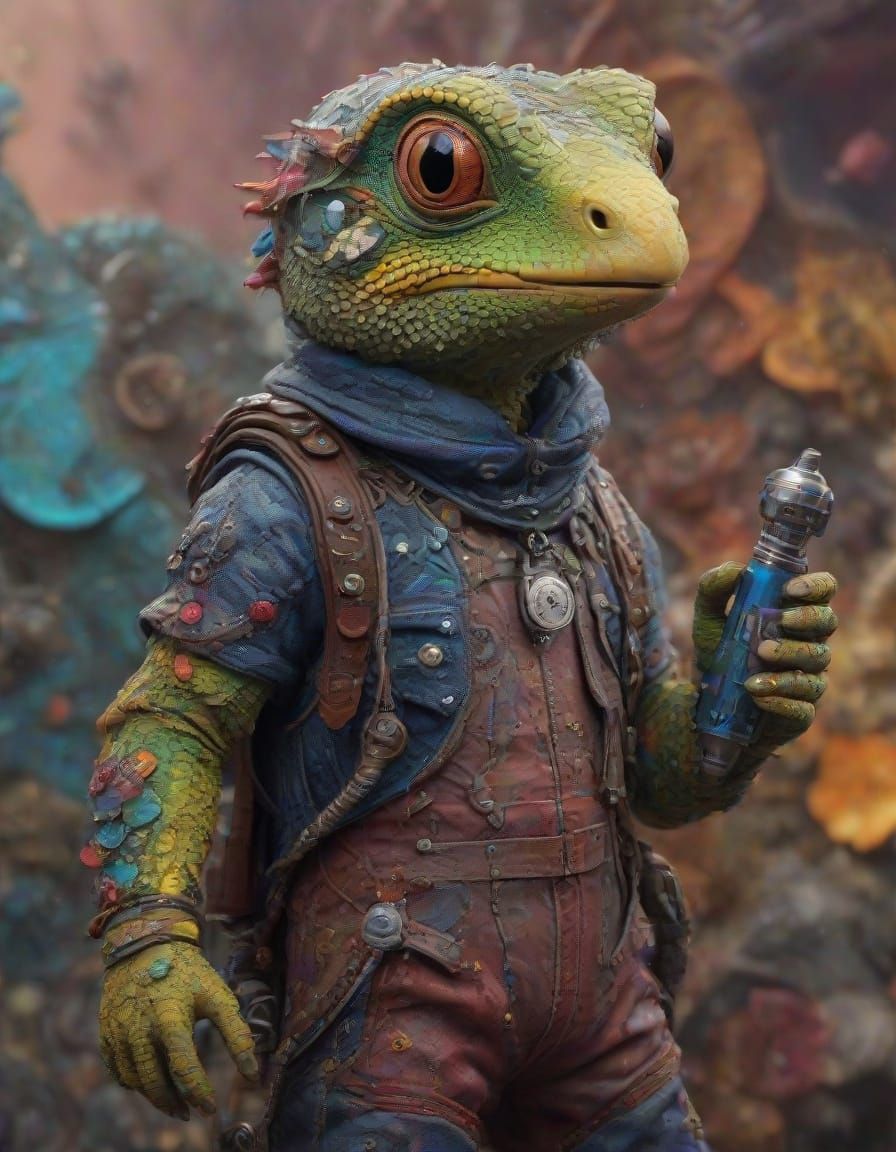 Whimsical Hybrid Creature in Bismuth Fractal Landscape