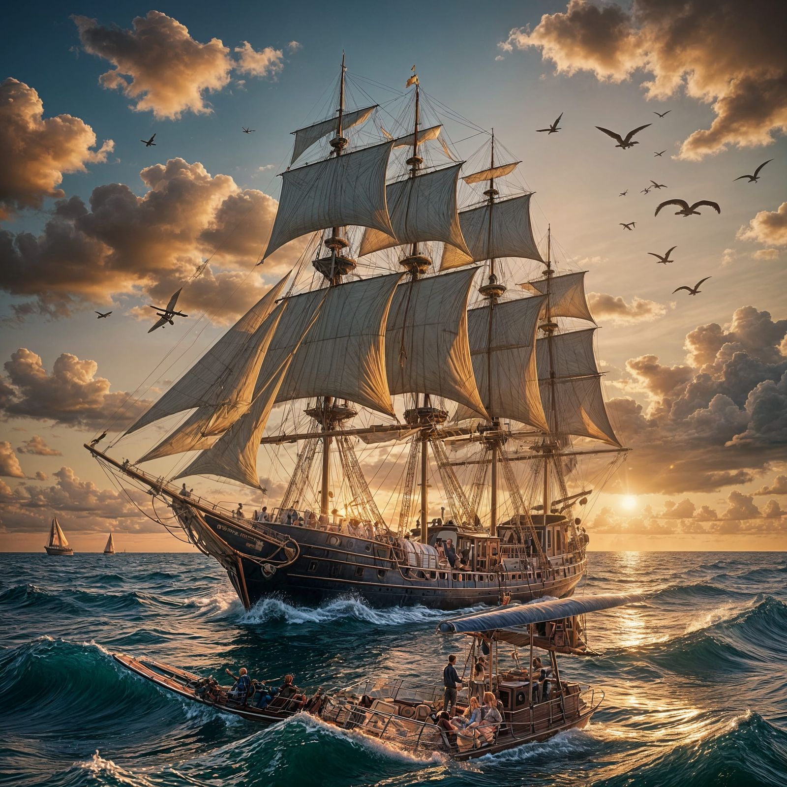 Sailboat at Sunset in Steampunk Style