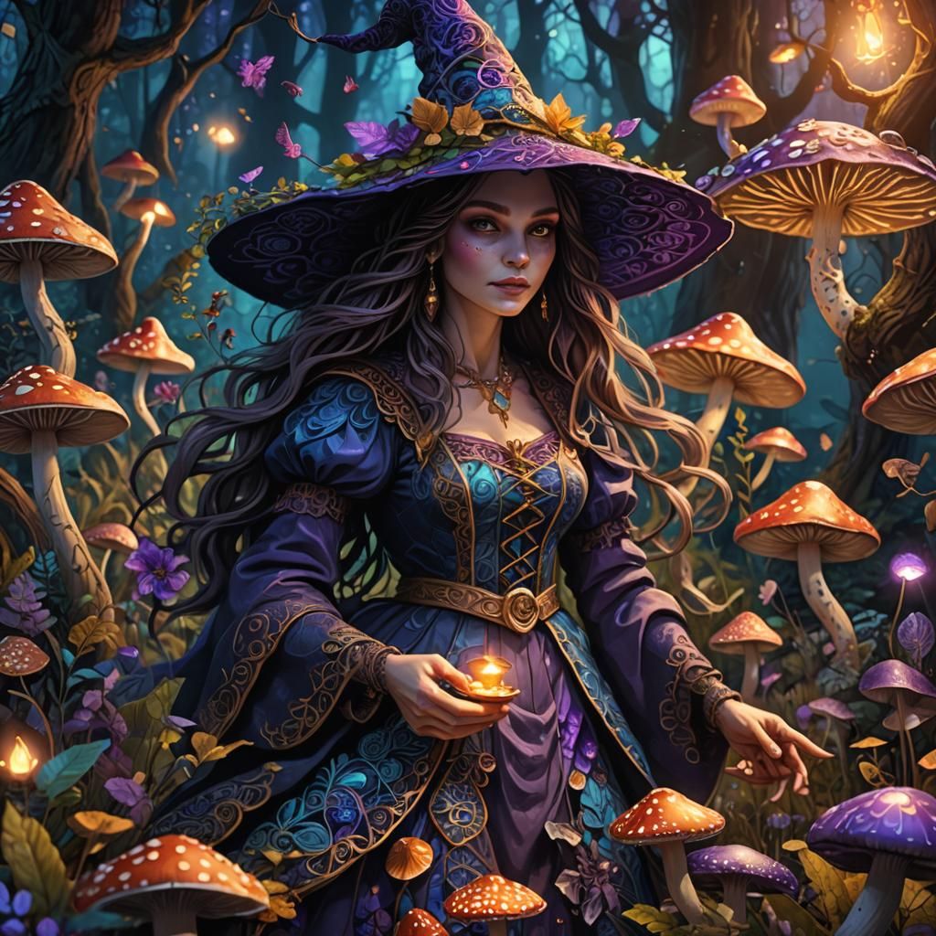 Intricate Zentangle Witchcraft in Mystical Forest