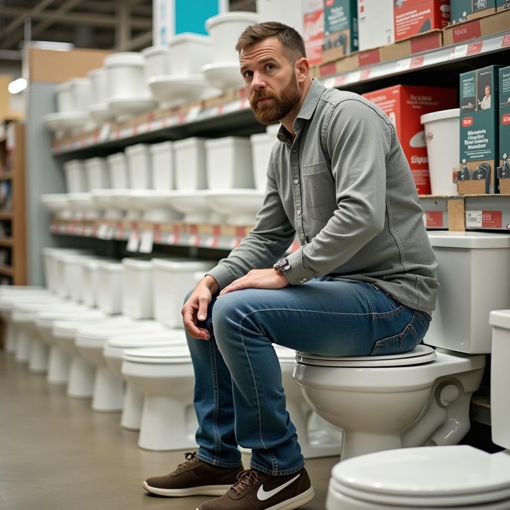 Man Seriously Tests Display Toilet in Store