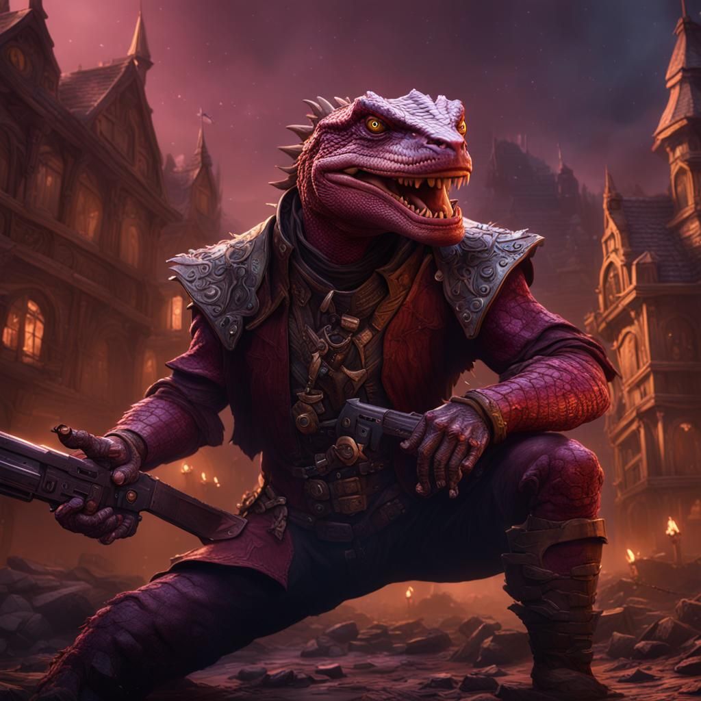 Lizardfolk Gunslinger: Detailed Matte Painting