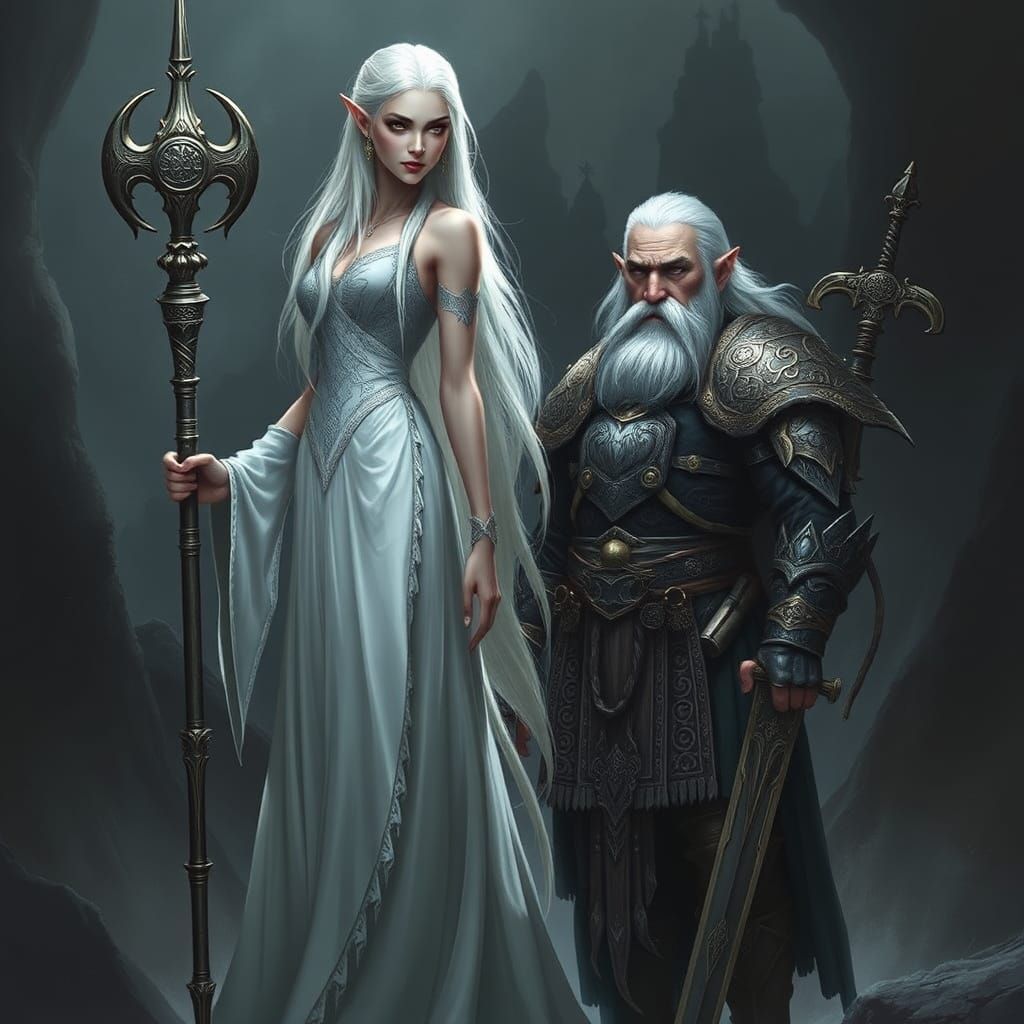 Elf and Dwarf in Dark Fantasy Realm