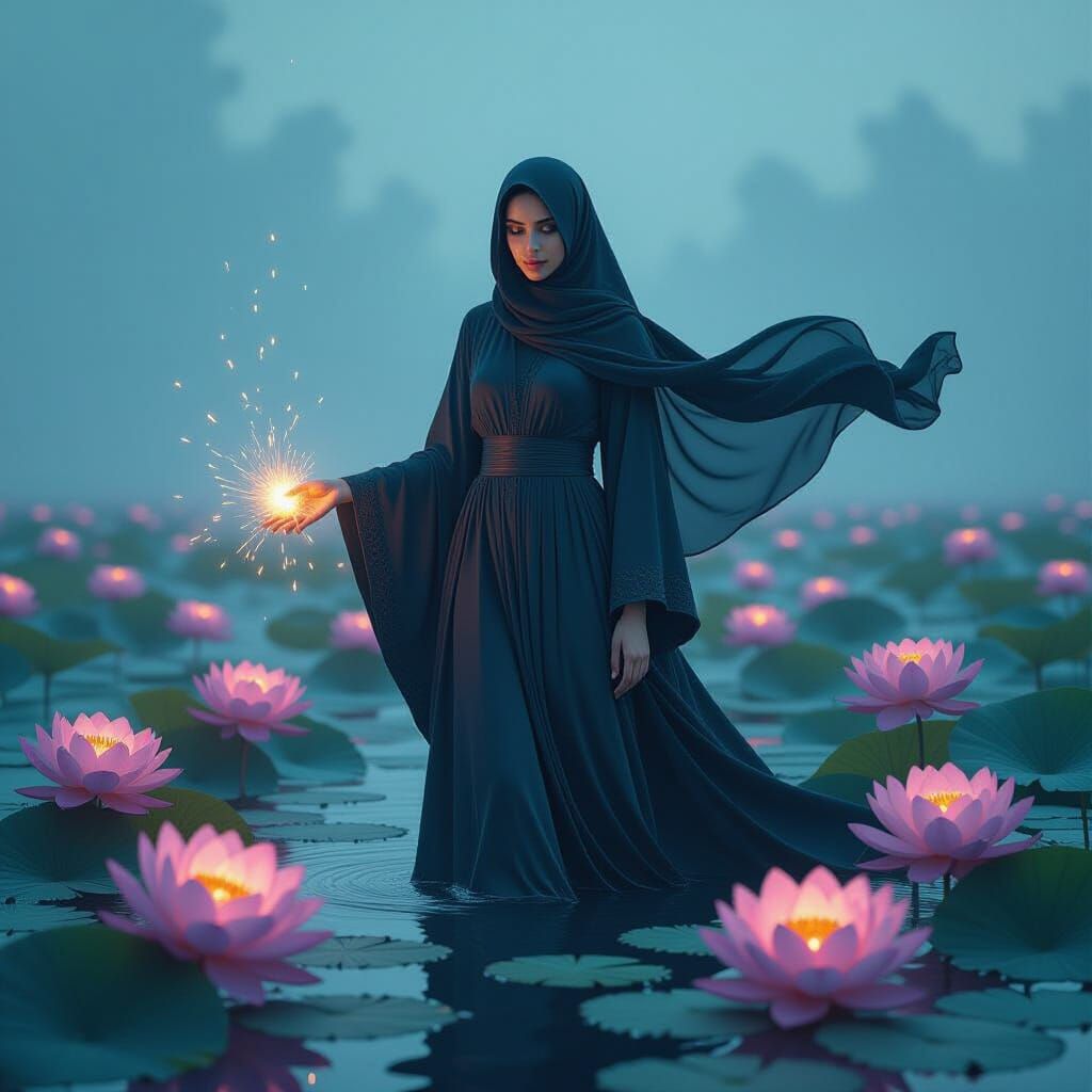 Bioluminescent Lotus Field: Dreamy Ethereal Art