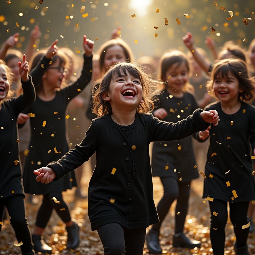 Children's Party with Black and Gold Confetti