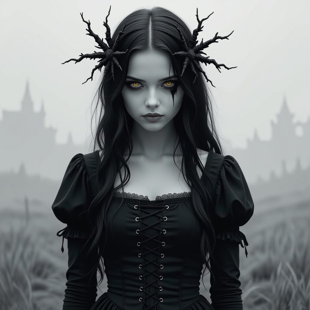 Eerie Goddess in Graphite Pencil Style