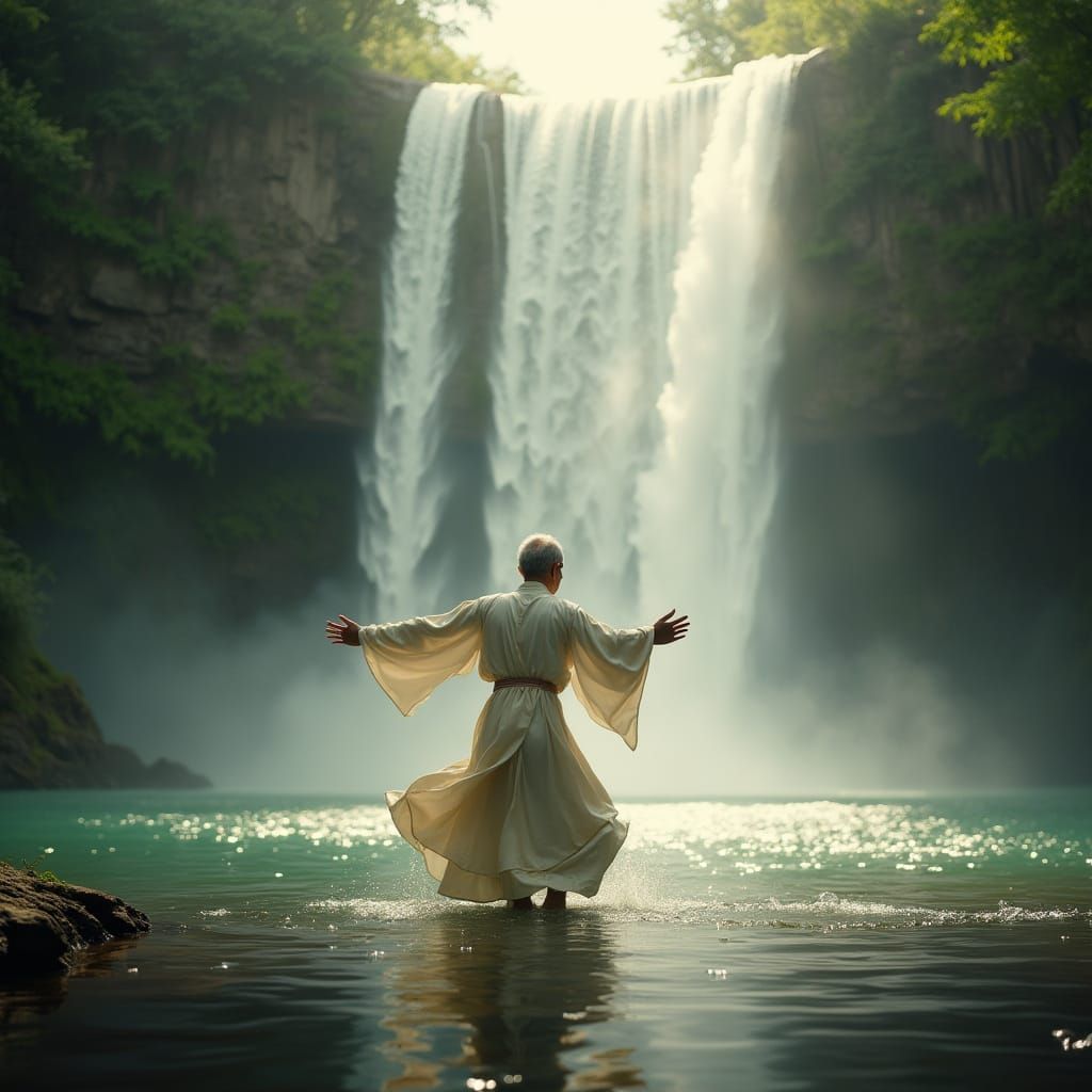 Wisdom of the Ancient Tai Chi Master in Majestic Tropical Wa...