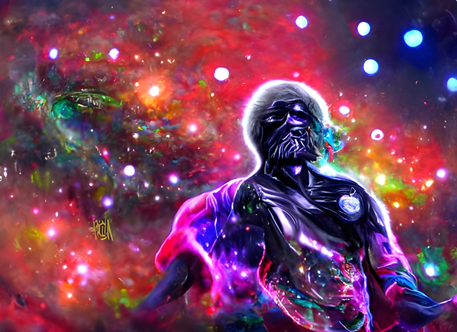 Cosmic Man: A Holographic Galaxy Illustration