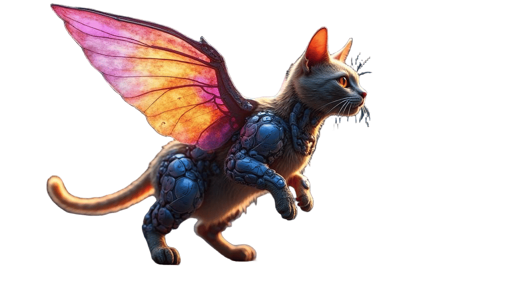 Rainbow Winged Cat in Cinematic Sci-Fi Landscape