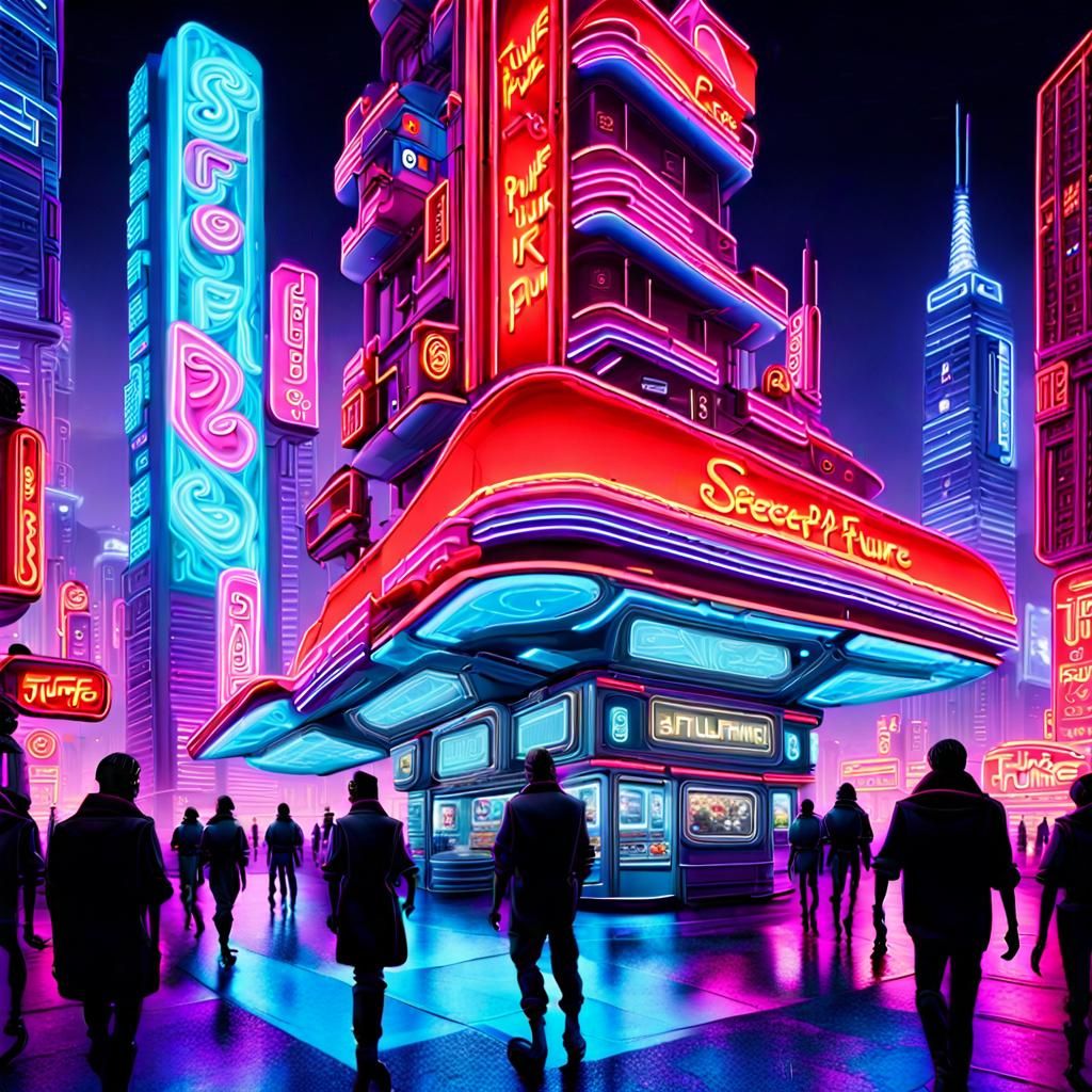 Colorful Cyberpunk Cityscape with Neon Lights