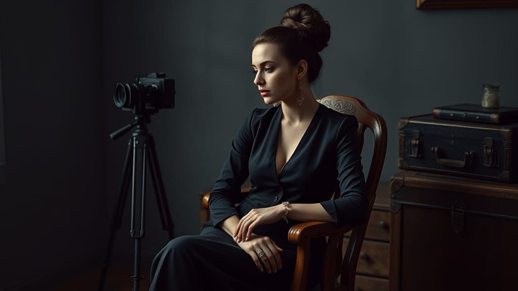 Contemplative Woman in Dimly Lit Room