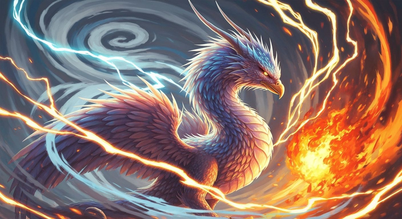 Dragon-Phoenix-Griffin Hybrid in Fantasy Art Style