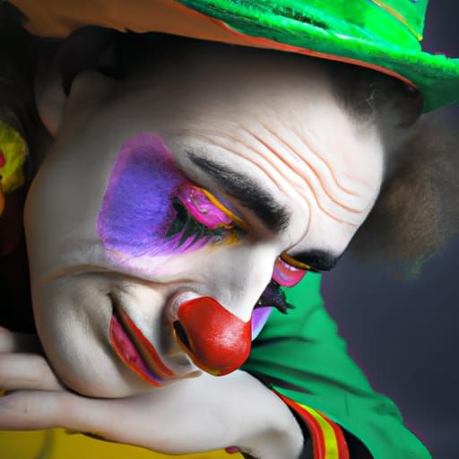 Traumatic Despair: Close-Up Portrait of a Clown
