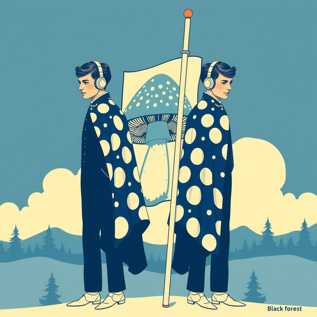 Accountants' Mushroom Flag in Blue and White Linocut Style