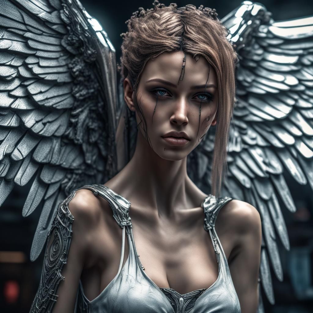 Grunge Angel with Cyberpunk Wings in Hyperrealistic 8K