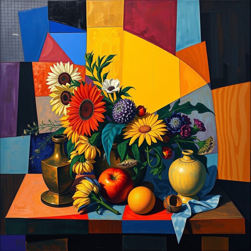 Cubist Metaphysical Still Life in Vibrant Geometric Forms