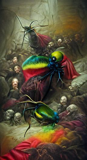 Sinister Colorful Insect in Horror Style