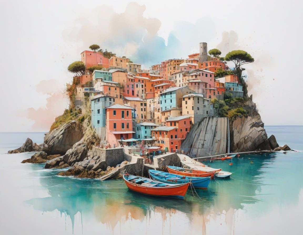Cinque Terre Houses in Watercolour