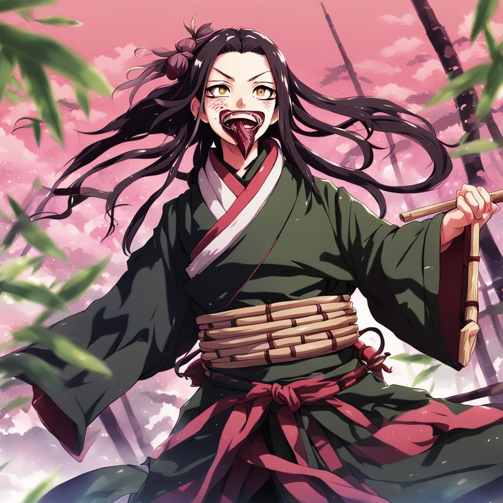 Nezuko Kamado with Bamboo Gag: Anime Style