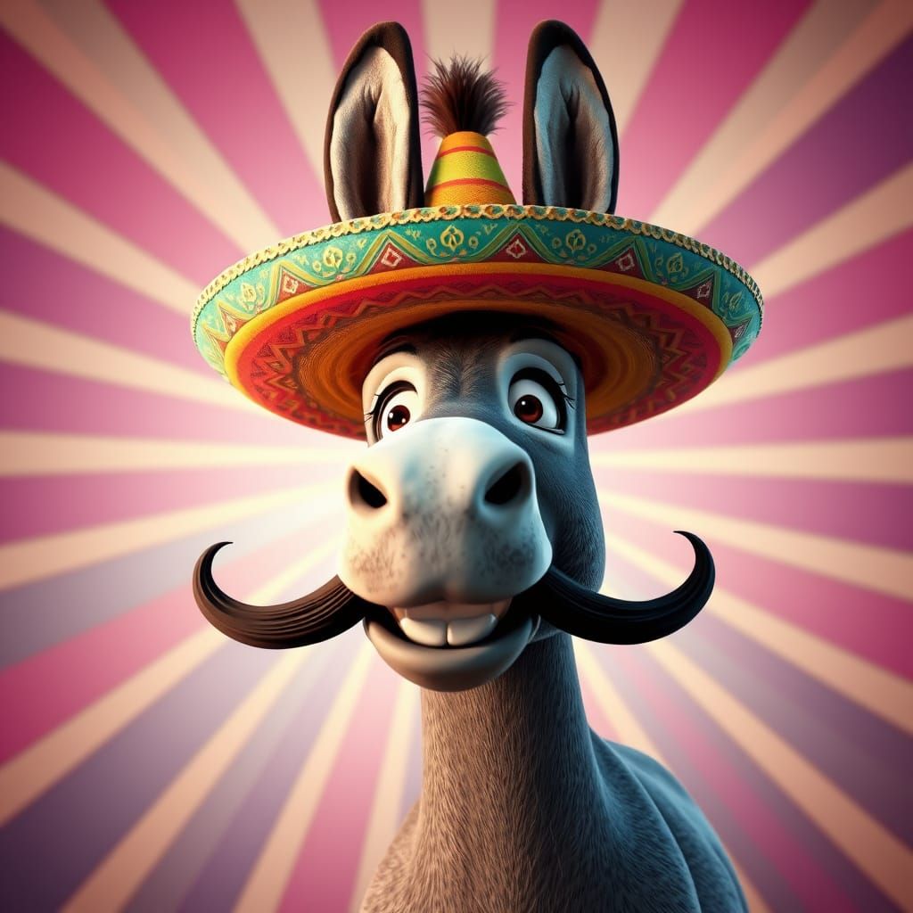 Donkey with Sombrero and Mustache in 3D Style