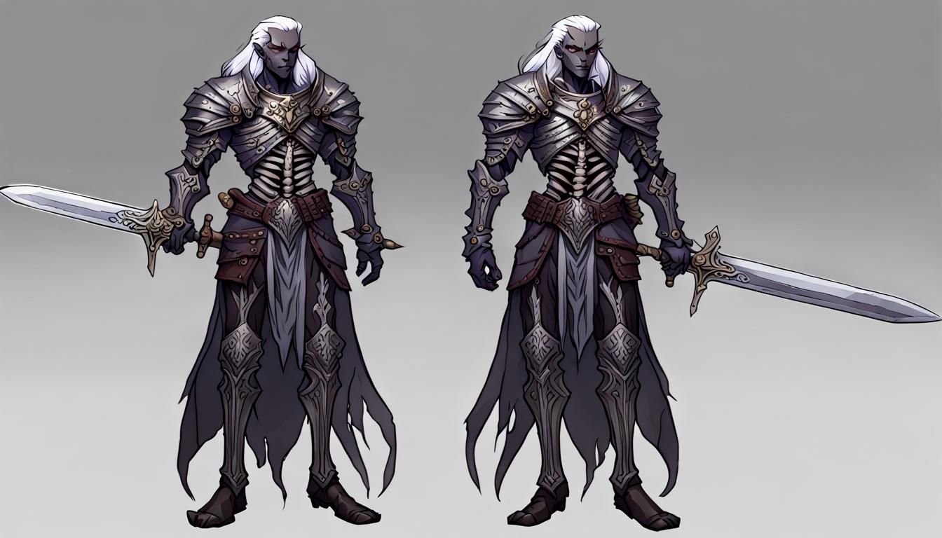 Dark Elf Warrior in Skeleton Armor with Sword
