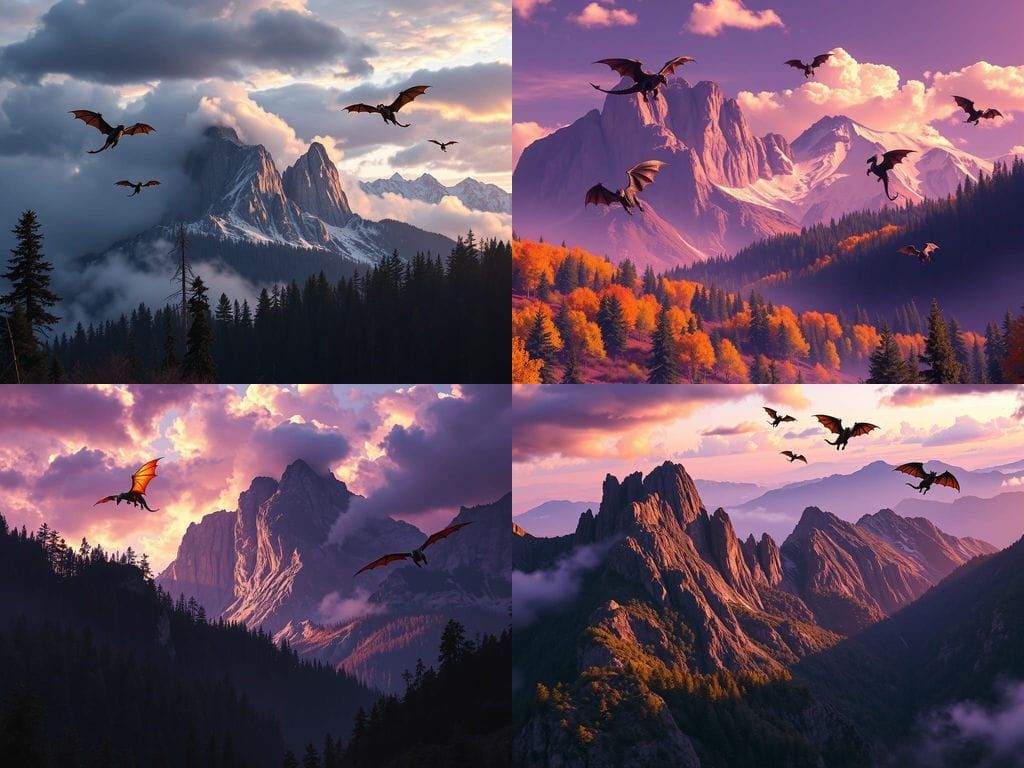Dragons Over a Majestic Mountain Forest