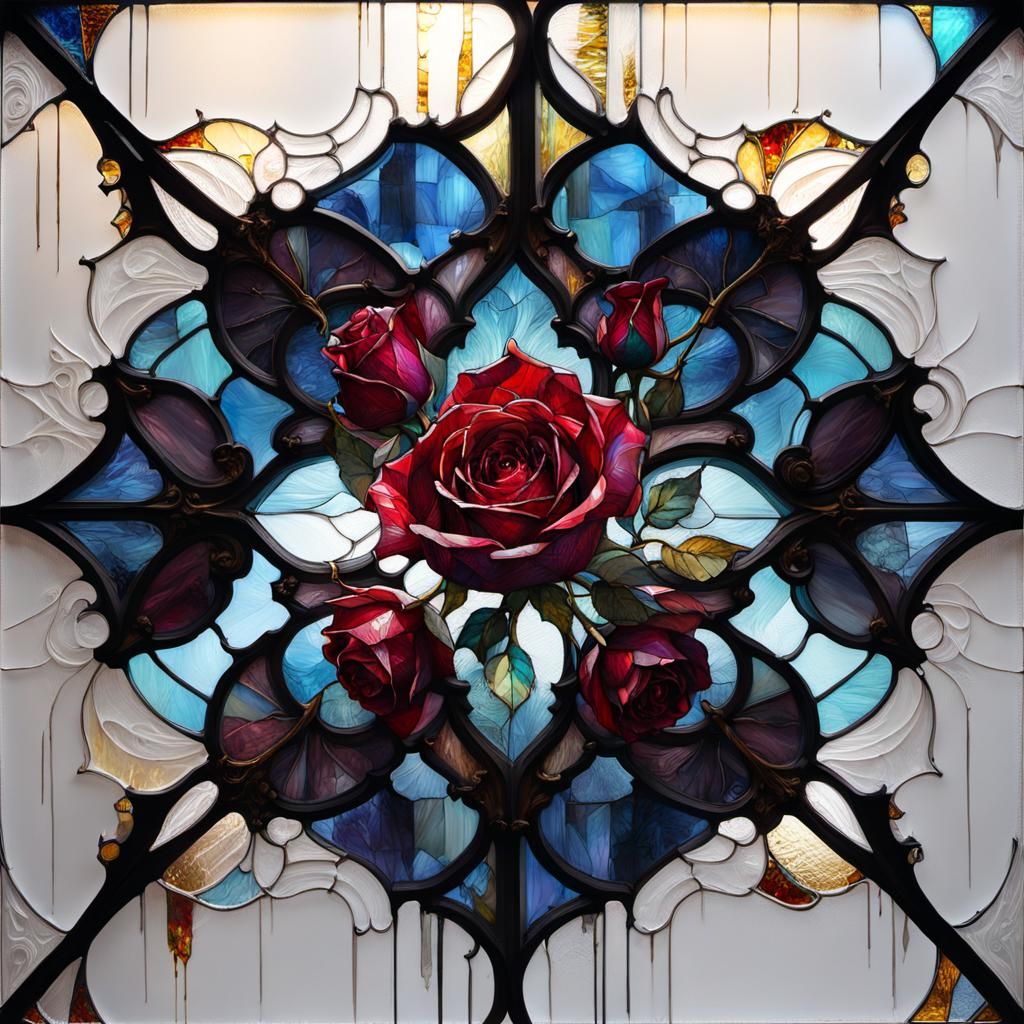 Detailed Stained Glass Rose Fine Art