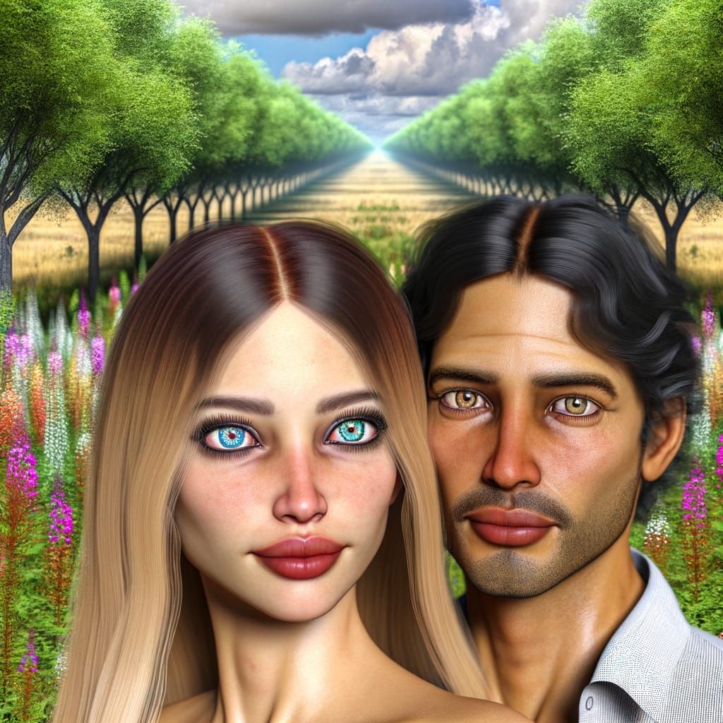 Affectionate Couple Strolling Through a Wildflower Field