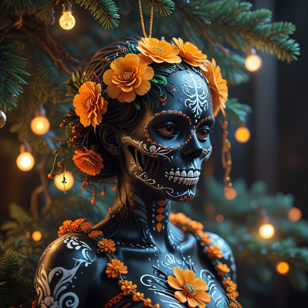 Day of the Dead Christmas Tree in 3D Anime Style