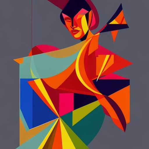 Woman Scratching Itch in Cubist Art Deco Style