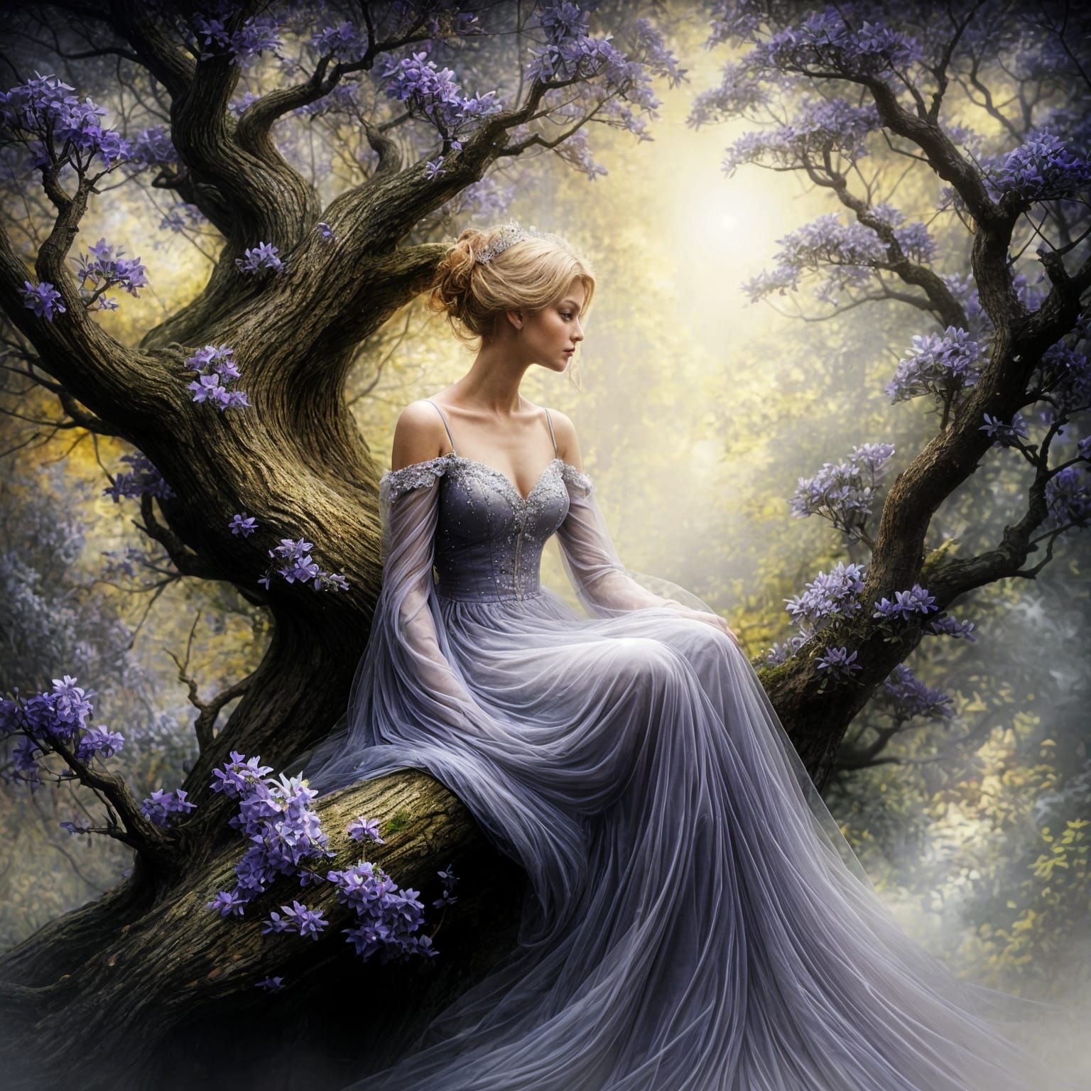 Ethereal Princess in Lilac on Tree, Inspired by Nature