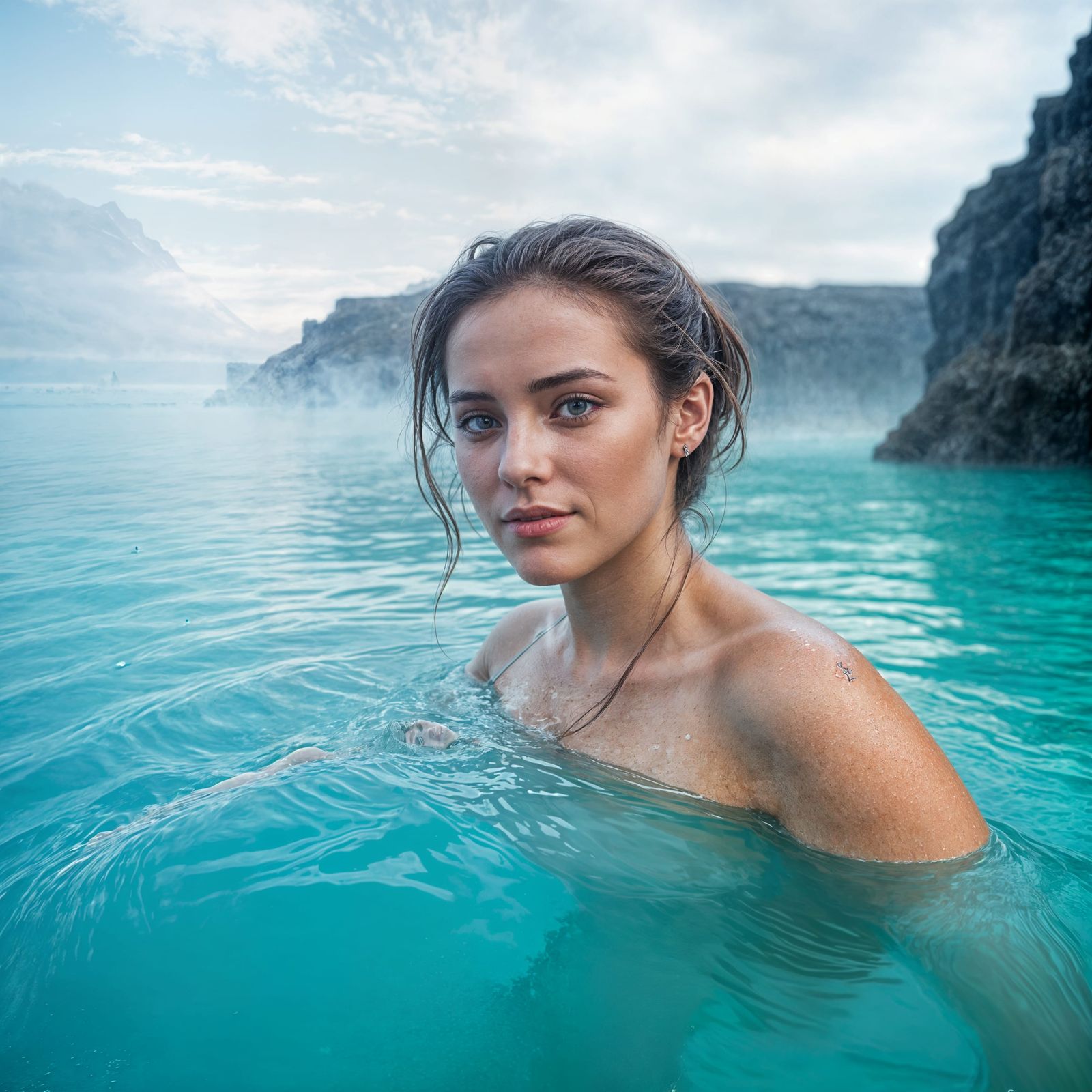 Woman Swimming in Iceland's Blue Lagoon Vapor