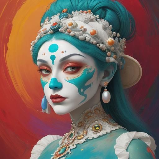 Pop Surrealist Woman with Mask Painting